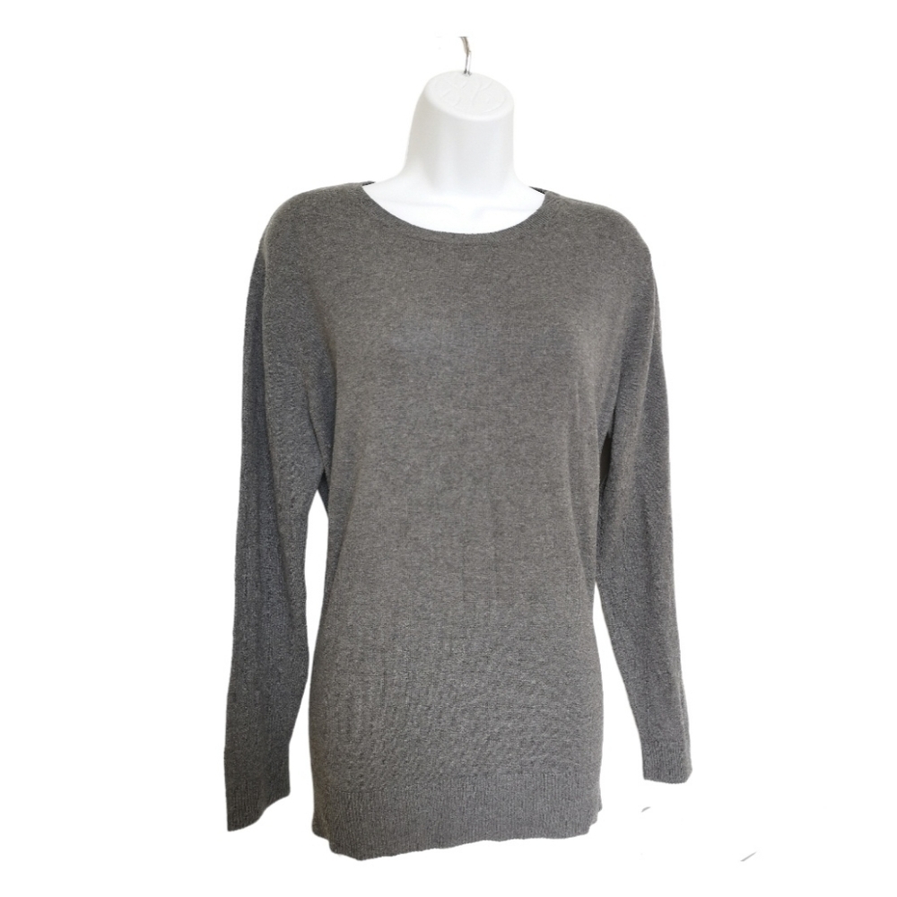 Basic Grey Long Sleeve Pullover Top Cashmere Blend XL